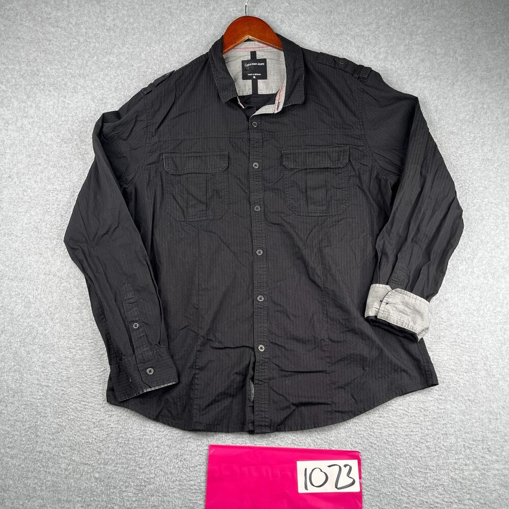 Calvin Klein Casual Shirt Pockets Flip Cuff Classic Button Up Long Sleeve Men XL